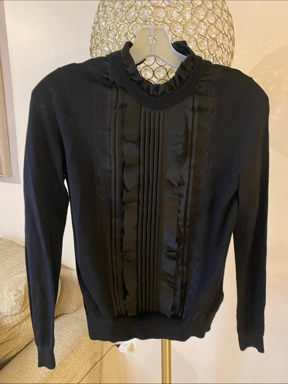 Ted Baker London Black Ruffle Pintuck Mock-Neck Sweater - Picture 1 of 5